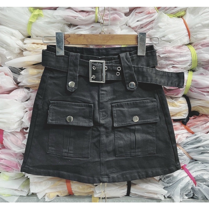 Chân váy jean kaki co dãn túi hộp hai bên, Chân Váy Ngắn Túi Hộp Chất Kaki Mềm kèm đai nịt 💋💋U9888