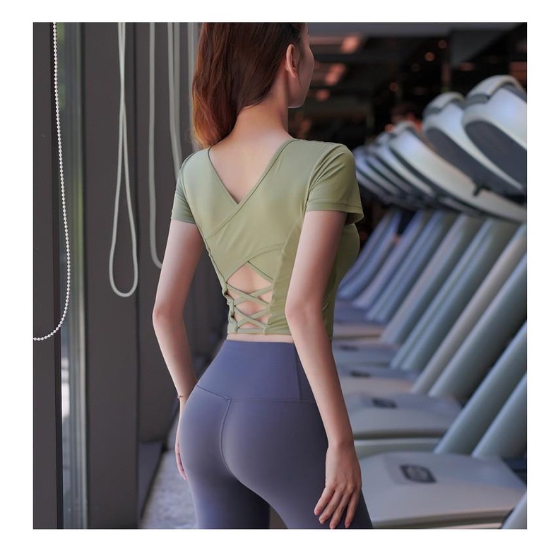 Áo Thun Thể Thao Tay Ngắn Có Mút Lót C-822 Áo Tập Gym Yoga Thun Lạnh Dây Chéo Lưng Cao Cấp Có Lớp Lót Lưới Thoát Mát