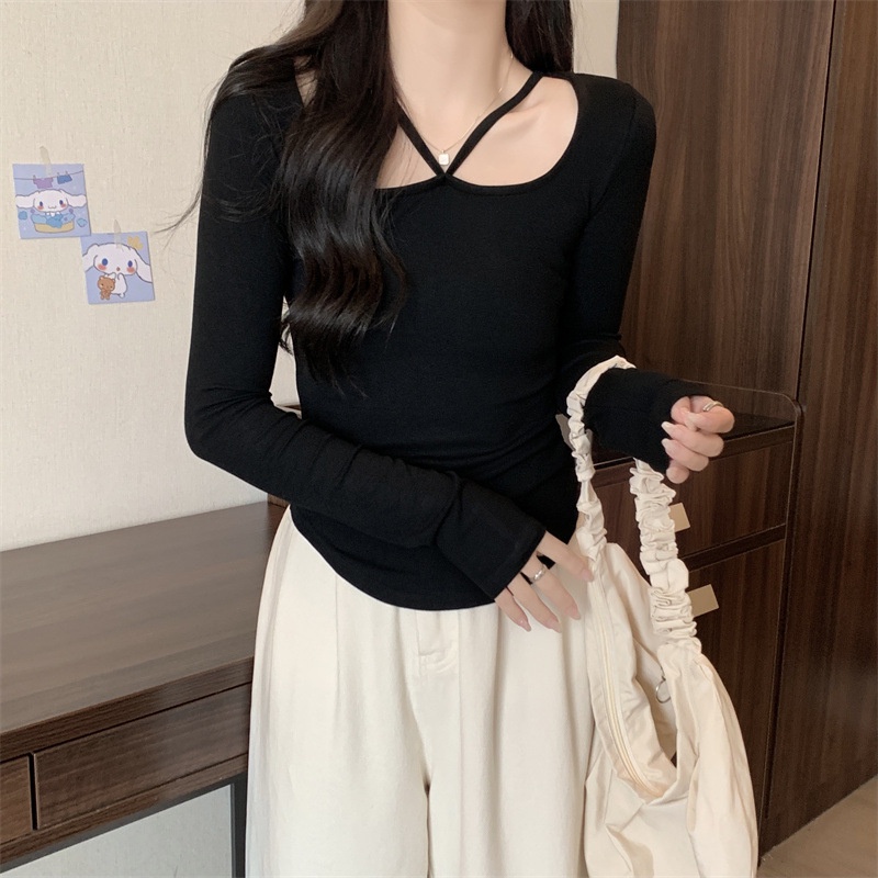 Áo thun SUXI tay dài dáng ôm màu sắc đơn giản dễ phối đồ thời trang cho nữ