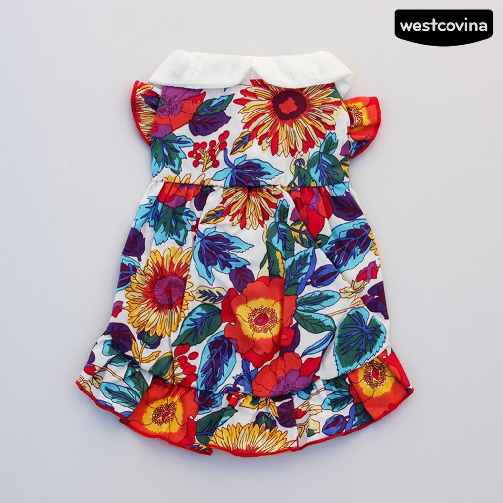 [COD]♘Đầm Tay Ngắn Cổ Búp Bê In Hoa Thoáng Khí Thời Trang Cho Thú Cưng