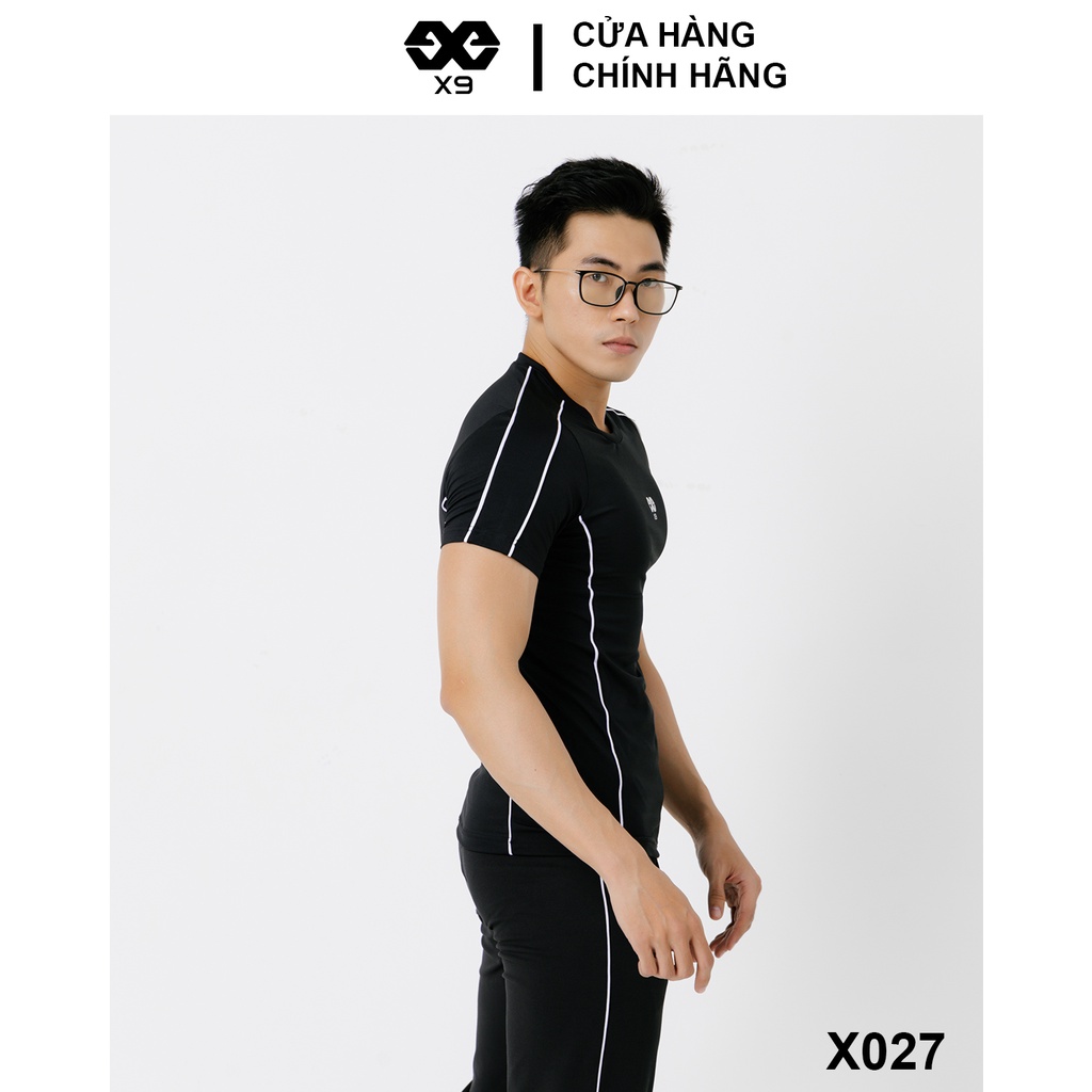 Áo Thun Nam Ngắn Tay Phối Sọc Cổ Tròn Thể Thao Tập Gym Chạy Bộ - X9 Sportswear - X027