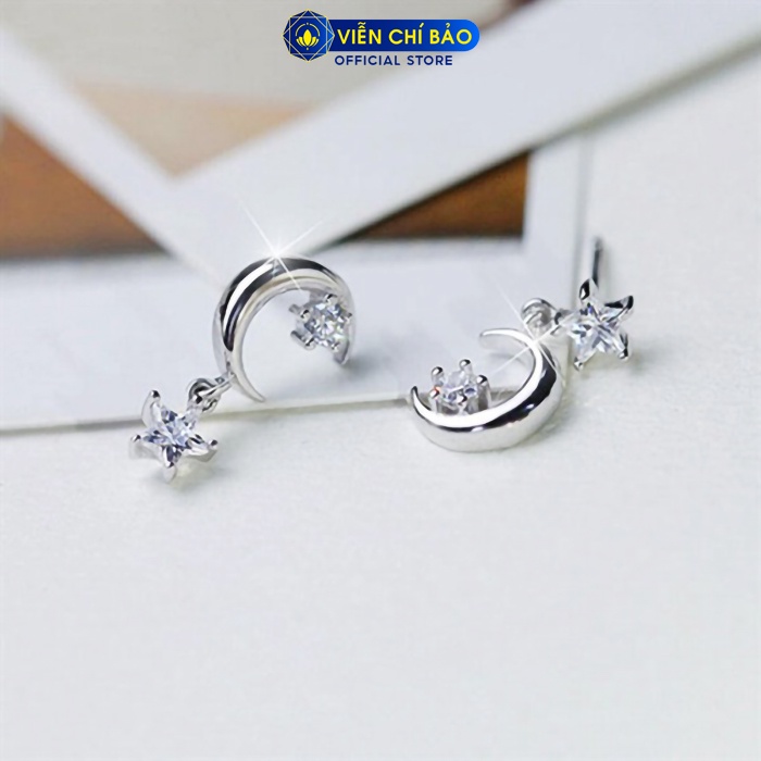 Bông tai bạc nữ Trăng Sao chất liệu bạc S925 thời trang phụ kiện trang sức nữ thương hiệu Viễn Chí Bảo B400350