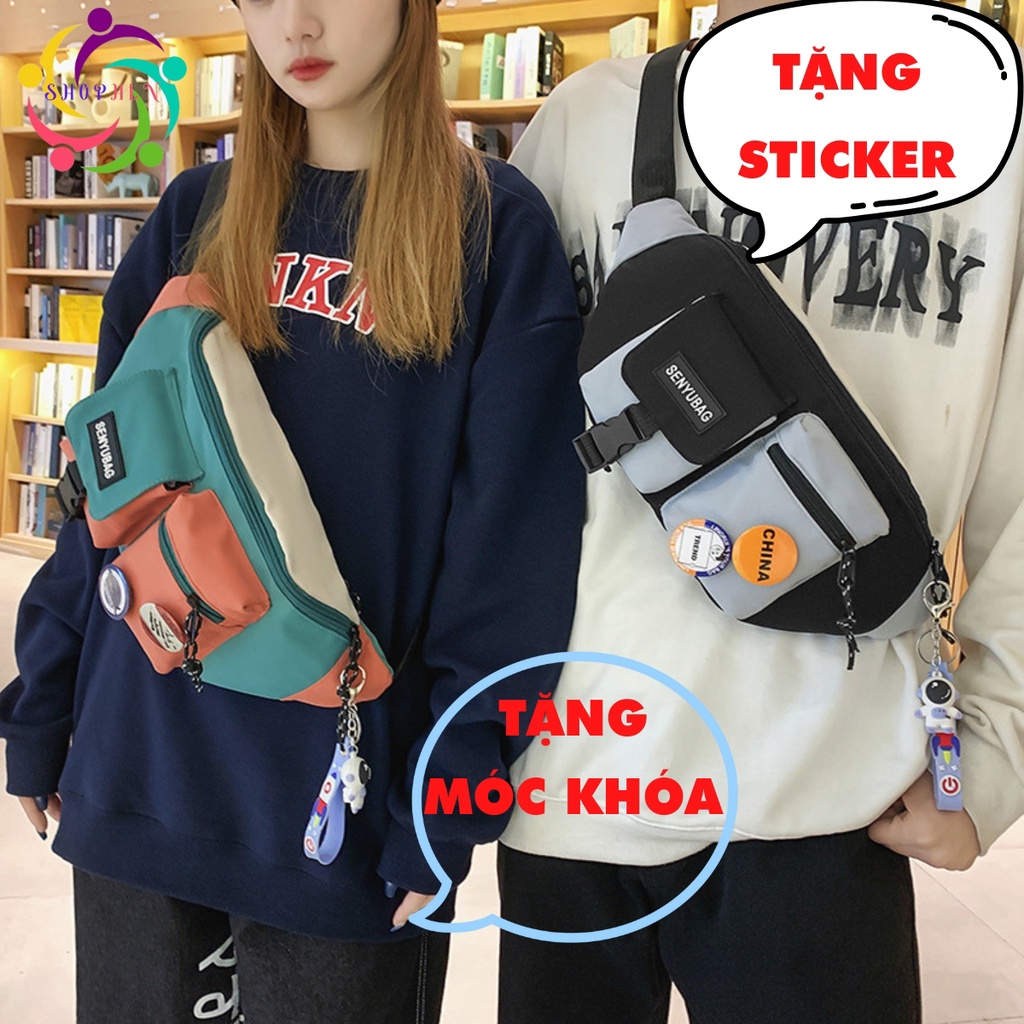 Túi đeo chéo Đeo Bụng Vải Polyester Mềm unisex nam nữ kiểu dáng thời trang SENYUBAG Tặng Kèm Móc Khóa Và Sitcker