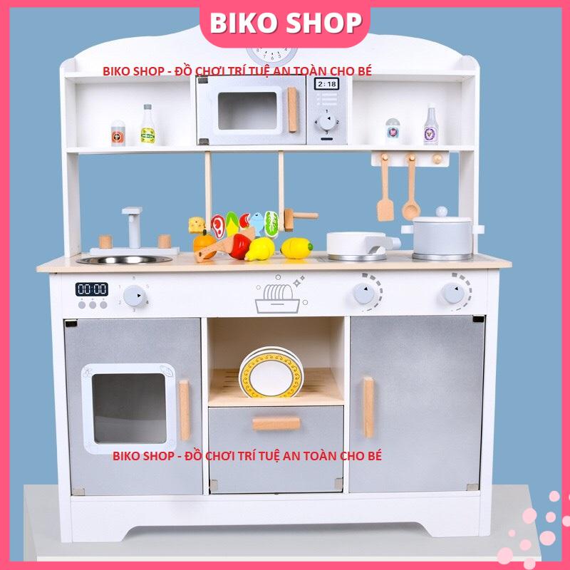 Đồ chơi Bếp bằng gỗ cao 97cm màu ghi kèm  BBQ - Đồ chơi gỗ cho bé - Biko Shop