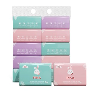Bịch giấy ăn PIKA 10 gói [ 312 tờ / 4 lớp ] cao cấp | Giấy ăn rút PIKA - Trắng - Mềm mịn - Dai - An Toàn