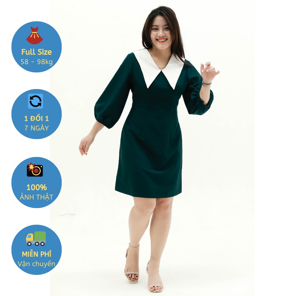 Váy V26 thiết kế big size HANA size từ 58kg đến 98kg vải tuytxi cao cấp, chiết eo nhẹ, phong cách tối giản