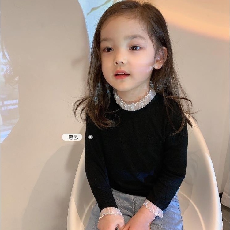 Váy Bé Gái Áo Sơ Mi Tay Dài Dệt Kim Phối Ren Phong Cách Hàn Quốc Thời Trang Xinh Xắn Cho Bé Gái Quần Áo Trẻ Em