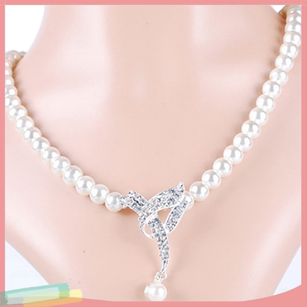 Set dây chuyền và đôi khuyên tai đính hạt ngọc trai nhân tạo sang trọng thời trang