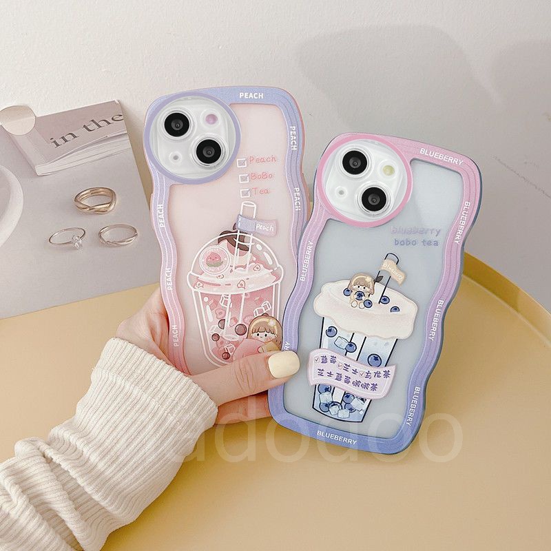 Casing Realme C53 C55 C30S C33 C31 C35 Narzo 50A 50i Prime C21 C21Y C25Y C20 C11 2020 2021 C17 9Pro+ 5G 9 10 4G 8 7i 5 5i 5s 6i 6 C2 C1 3 2 Pro U1 Cute Cartoon Wave Edge Blueberry Peach Fine Hole Milk Tea Girl Clear Airbag Shockproof Soft Phone Case BW 19