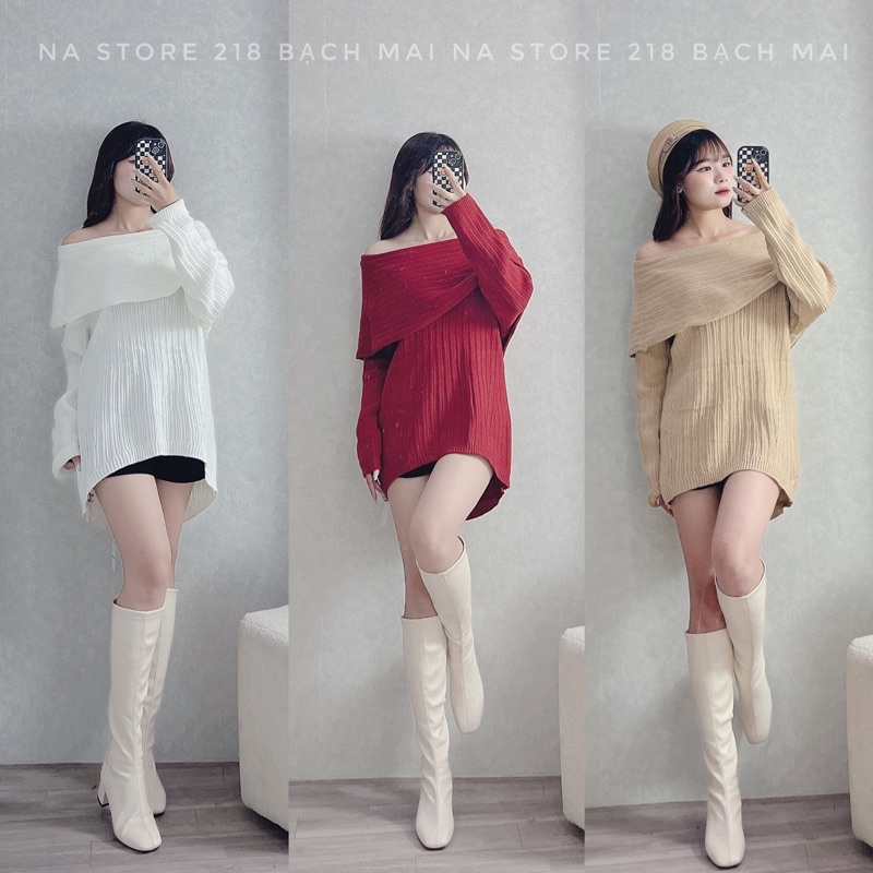 Áo len trễ vai dáng rộng