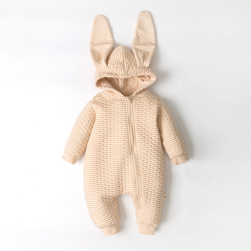 Babyfair. Bộ body cho bé sơ sinh 0-2 tuổi trần bông mũ tai thỏ cotton tự nhiên không chất tẩy nhuộm cho bé gái bé trai mùa đông