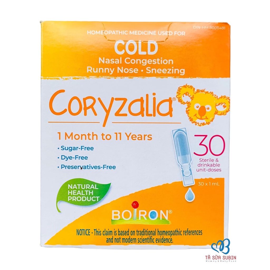 Muối uống vi lượng đồng căn Coryzalia Boiron hộp 15 ống gảm chảy mũi cho trẻ từ 1 tháng đến 11 tuổi Canada date xa