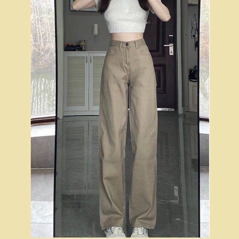 Quần bò jean kaki nữ ống rộng xuông jeans cạp cao phong cách Hàn Quốc style | BigBuy360 - bigbuy360.vn