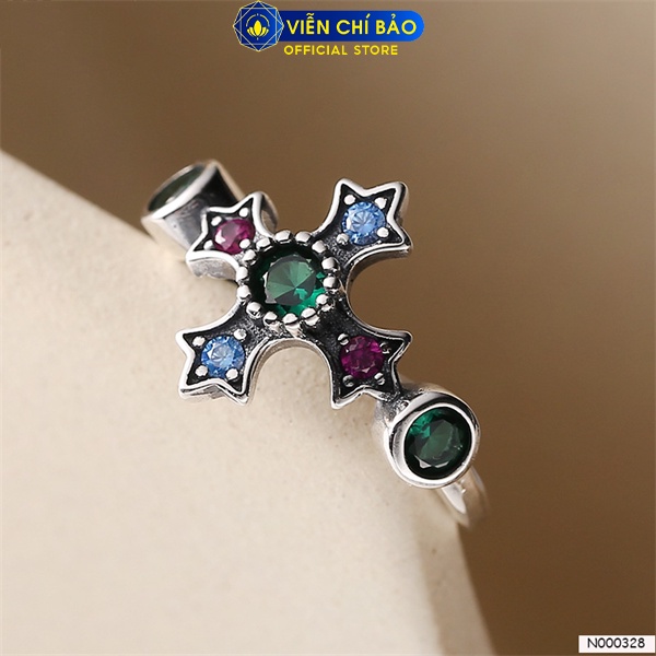 Nhẫn thập giá đa sắc chất liệu bạc Thái 925 thời trang phụ kiện trang sức nữ Viễn Chí Bảo N000328