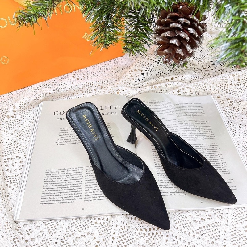 Dép sục da trơn cao gót siêu xinh gót nhọn 7 phân