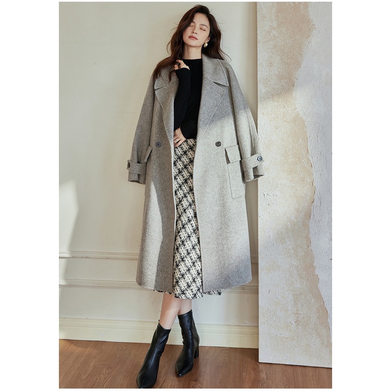 Áo khoác dạ dáng dài mangto có lớp lót bên trong màu ghi dài, có đai 105cm YAK09 YAME ÁO FREESIZE DƯỚI 60KG