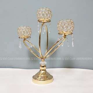 Chân nến 3 đầu cốc đính đá phale - cn061