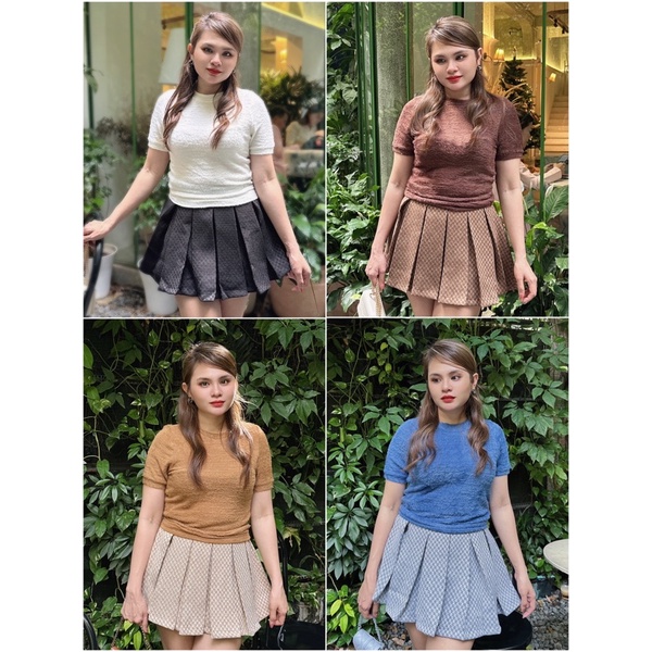 {BigsizeTranPhuong} SET ÁO THUN LÔNG MỊN + CHÂN VÁY XOÈ XẾP LI