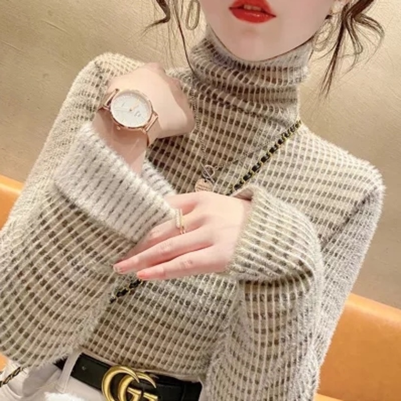 Áo Len Tay Dài Cổ Lọ Màu Sắc Tương Phản Thời Trang Cho Nữ