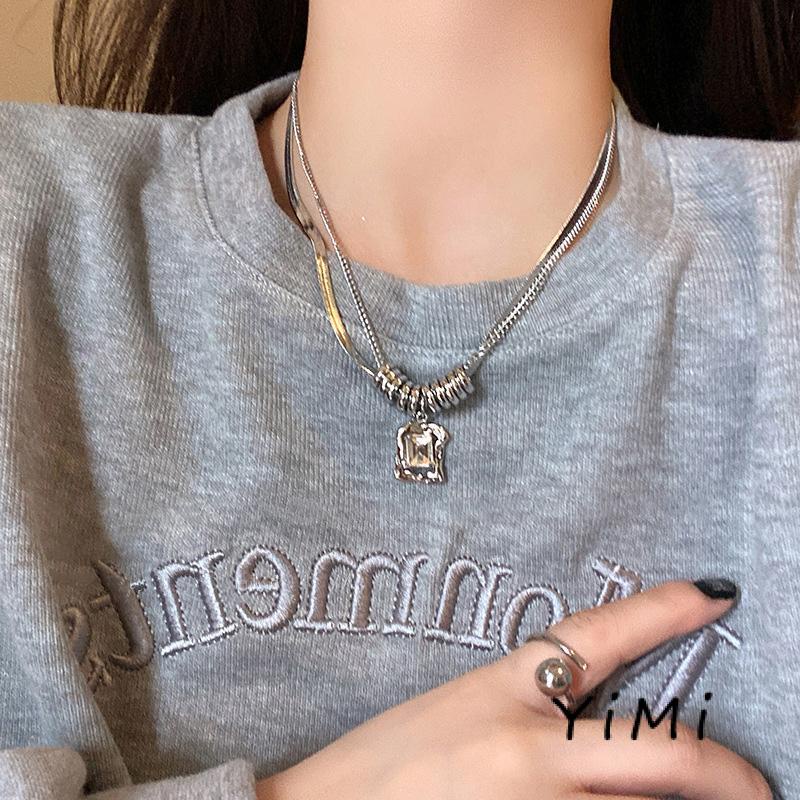 Vòng cổ Mặt Vuông Màu Đen Bằng Thép Titan Phong Cách Hip hop Thời Trang