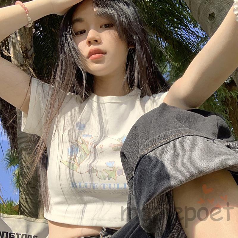 Áo Thun Croptop Ngắn Tay Form Ôm In Họa Tiết Quyến Rũ Cho Nữ
