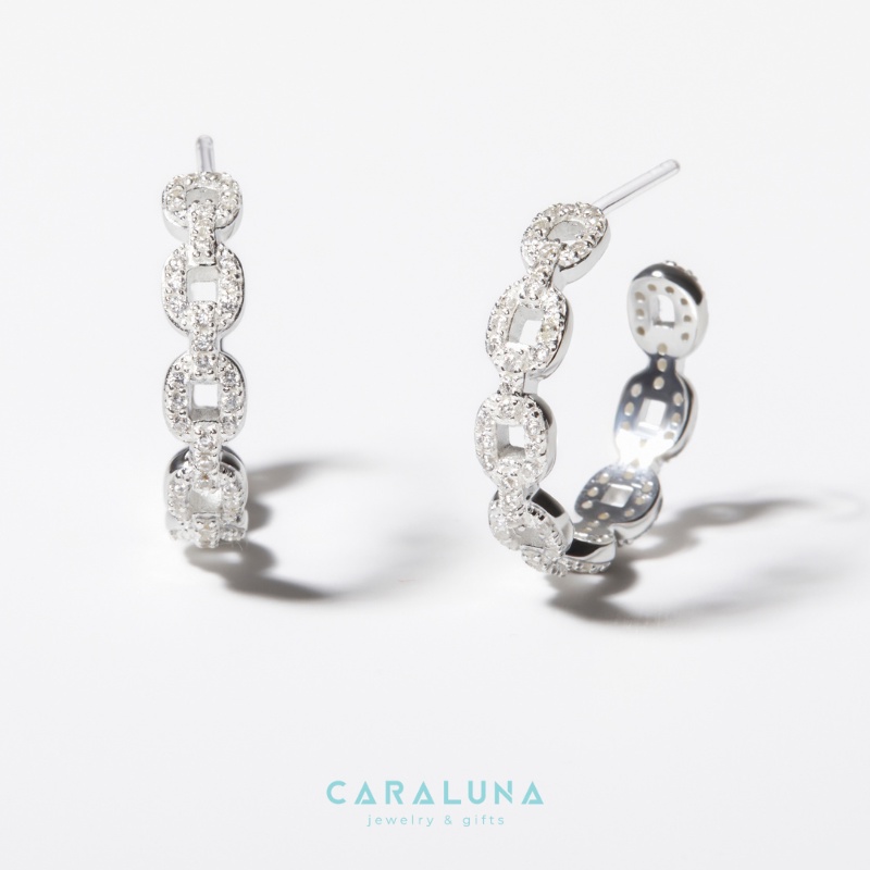 Hoa Tai Bạc Nữ CARA LUNA Dáng C-Hoop Đính Đá Trang Sức Bạc 925 C Hoop Earring - Connect - VYE502
