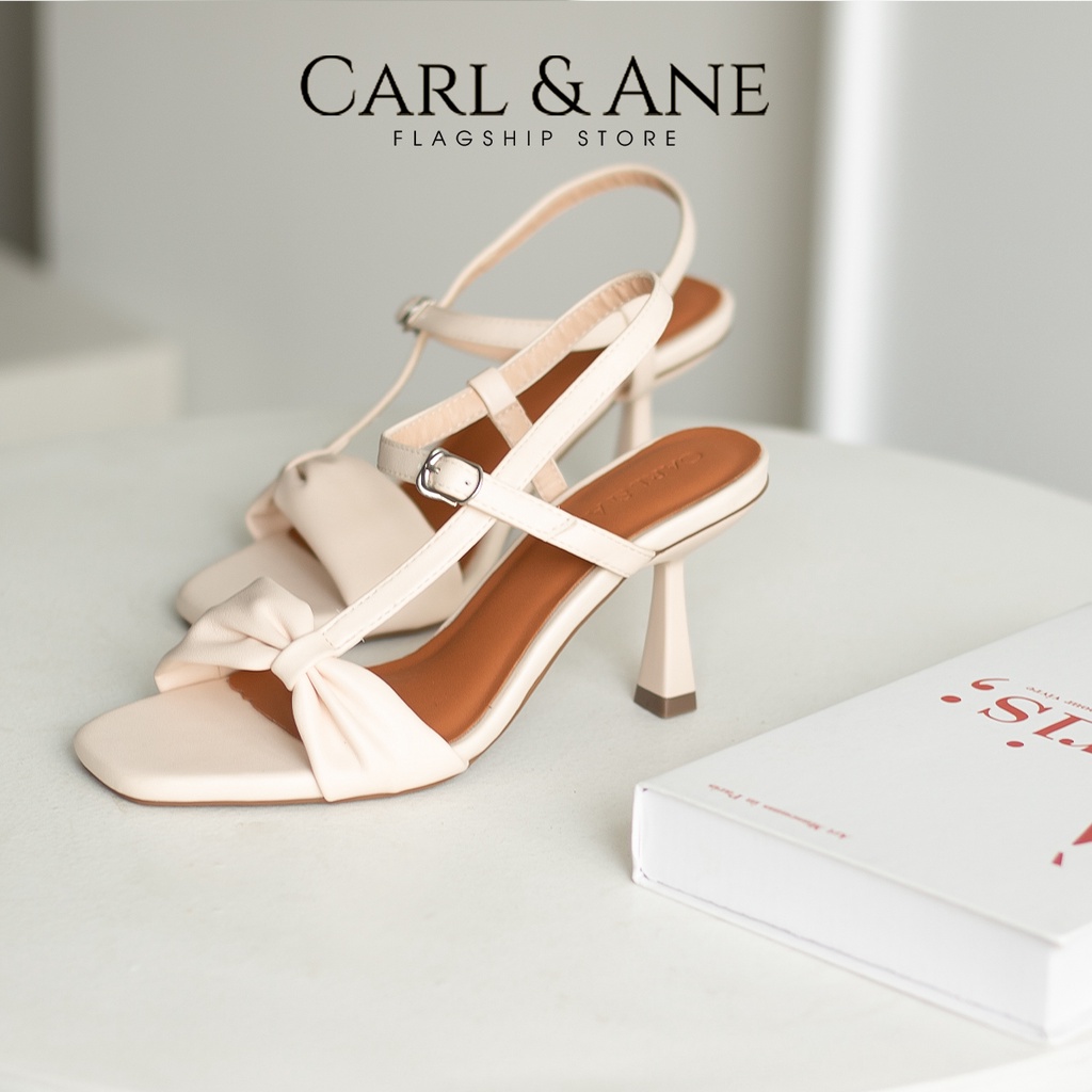 Carl & Ane - Giày cao gót nhọn hỡ mũi quai nơ phối dây cao 7cm màu trắng - CS017