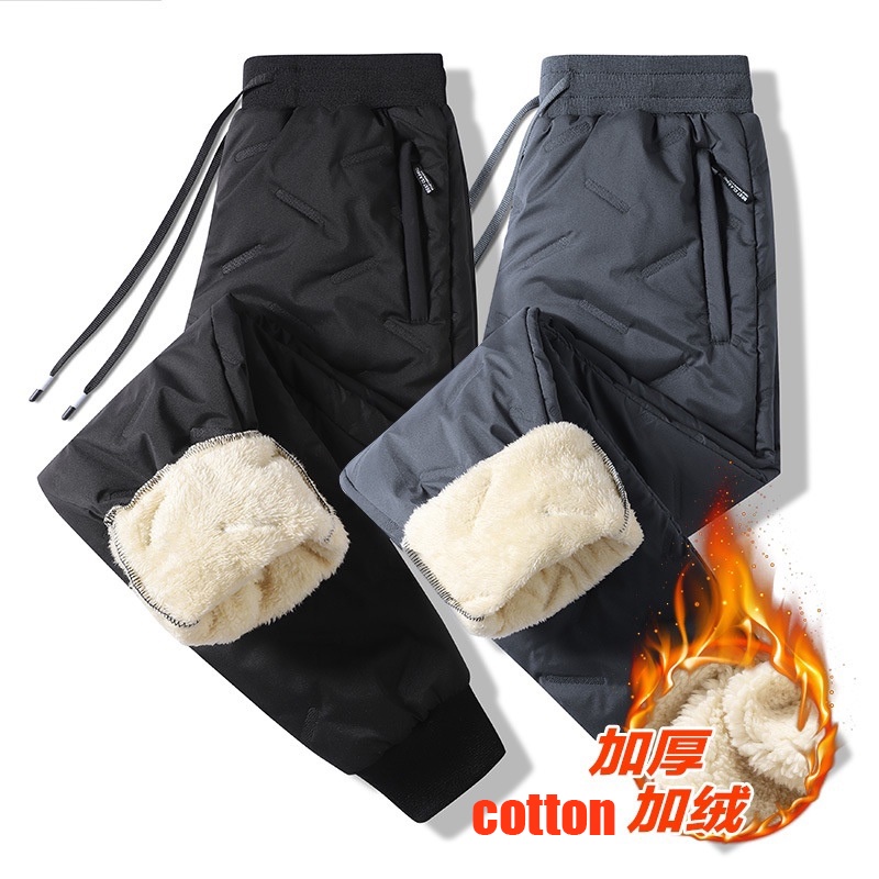 Quần Thể Thao Cotton Lót Lông Cừu Dày Dặn Ấm Áp Chống Gió Thời Trang Thu Đông Cho Nam Giới
