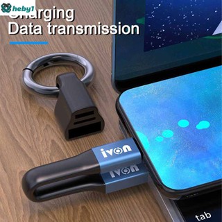 Cáp dữ liệu di động usb 2 trong 1 móc khóa mini ngắn cầm tay cho iphone samsung xiaomi cáp micro usb c type c sạc nhanh 3a heby1