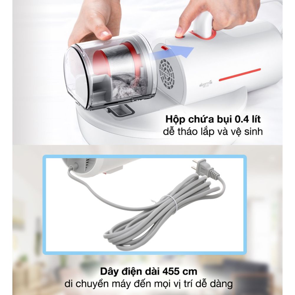 Máy Hút Bụi Giường Nệm 3 in 1 DEERMA CM1300 , lực hút 12000pa công suất 350W diệt khuẩn UV chăn gối sofa