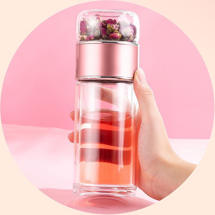 Bình pha trà thuỷ tinh 2 lớp 420ml cao cấp có lõi lọc Inox - chịu nhiệt cao từ -20 đến 140 độ C.