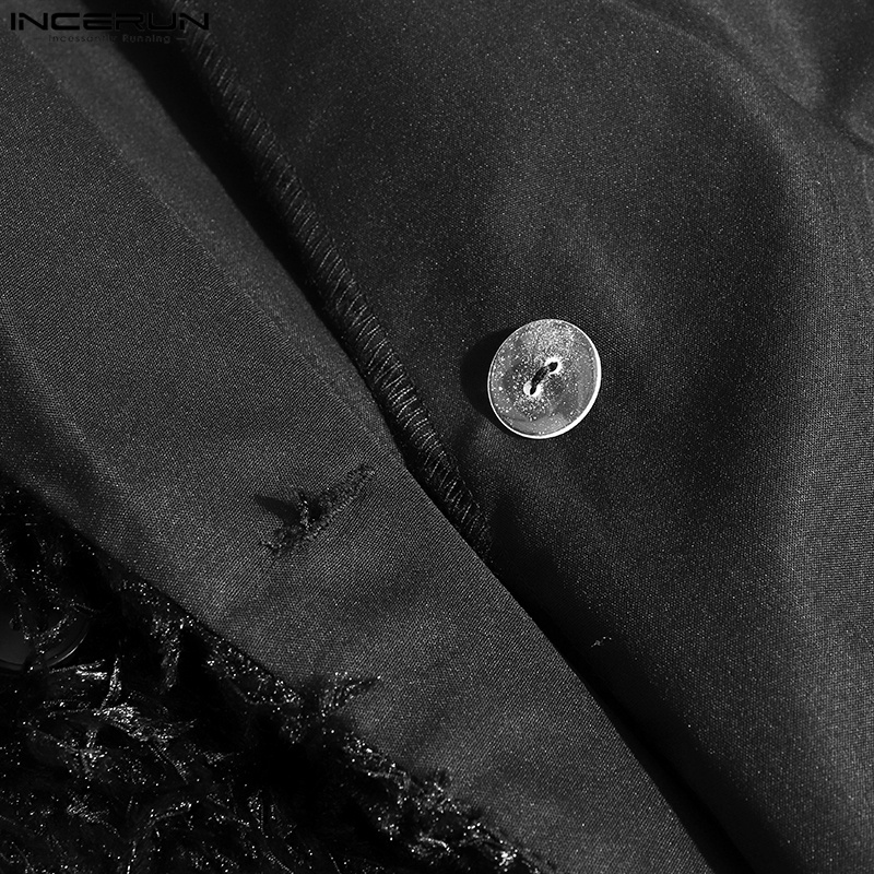 Áo khoác blazer INCERUN tay dài màu đen thêu họa tiết hoa hồng phối tua rua thời trang dành cho nam | BigBuy360 - bigbuy360.vn