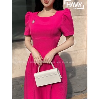 Đầm Cổ Tròn Tay Nhún Eo