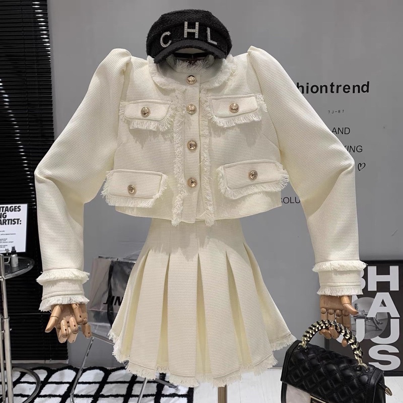 Sét Áo dạ nữ kèm chân váy xếp ly siêu xinh hàng QC MỚI