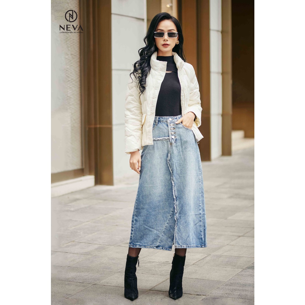 Áo phao nữ NEVA 2 màu đen - trắng 22F4W640003T011