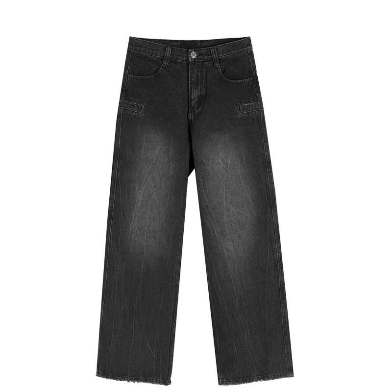 Quần Dài Ống Rộng Thẳng Cao Cấp Mùa Thu Có Thể Giặt Rửa Vết Nứt Màu Đen Xám