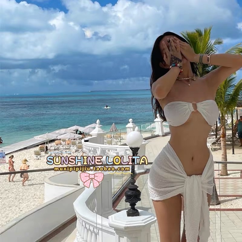 ( M42 - Lily.Shop) SET 3 MẢNH ÁO + QUẦN + KHĂN QUẤN BIKINI TRẮNG VÒNG NGỰC( ẢNH THẬT)