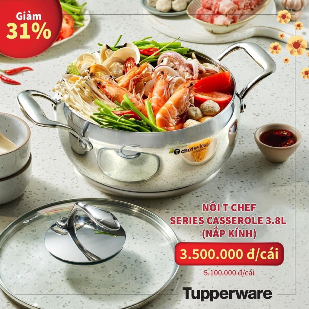 Nồi T Chef Series Casserole 3.8L ( nắp kính ) tupperware