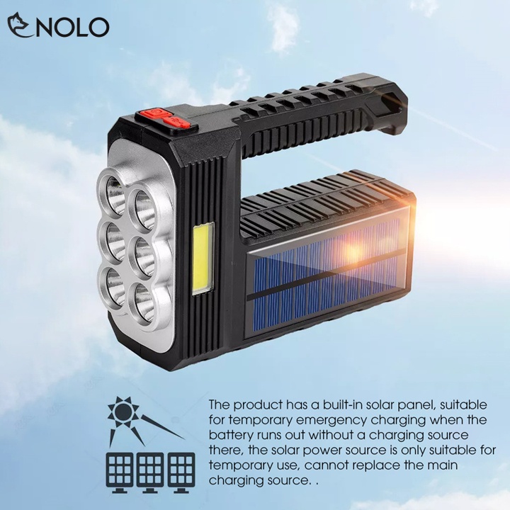 Đèn Pin Sạc Camping W51171 Tích Hợp Sạc Năng Lượng Mặt Trời Gồm 8 Led Chính 1 Led Cob Phụ 4 Chế Độ Sáng 1600 Lumens