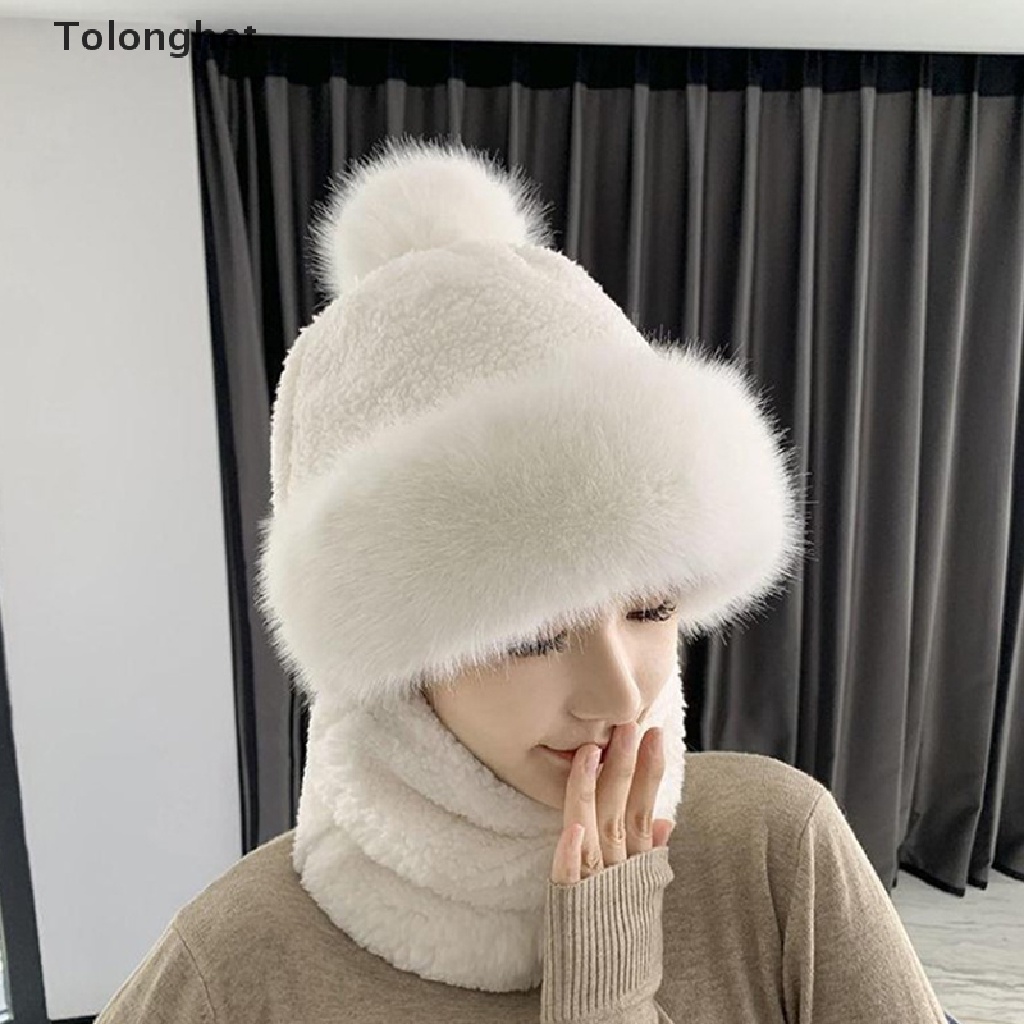 Bộ Mũ Beanie + Khăn Choàng Cổ Bằng Lông Cashmere Chống Gió Dày Dặn Giữ Ấm Mùa Đông Cho Nữ