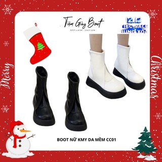 Giày boot nữ kmy da mềm cc01, giày bốt nữ cổ cao siêu đẹp màu đen trắng - tiệm giày boot