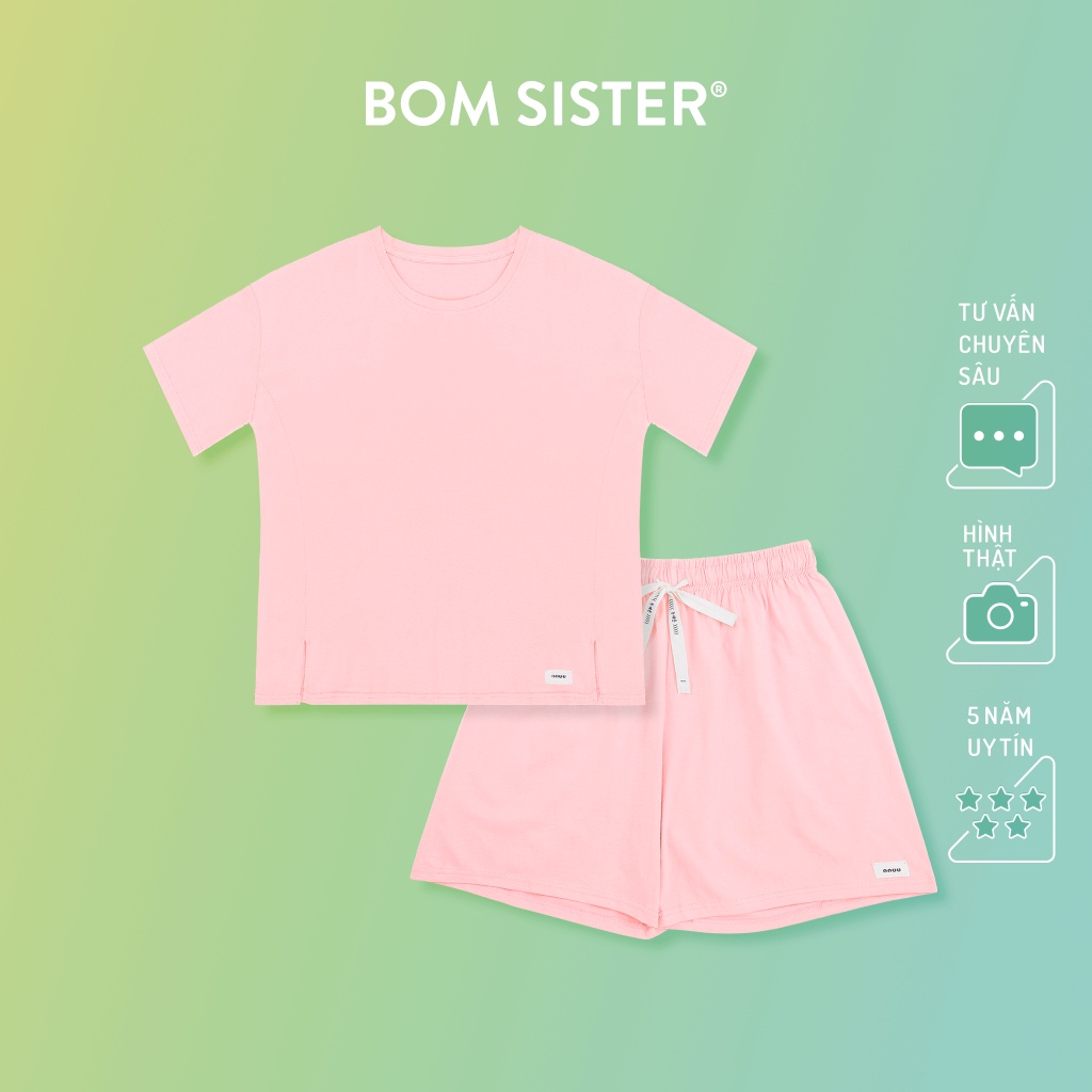Set đồ ngủ áo ngắn tay quần đùi màu trơn BOM SISTER DN2310
