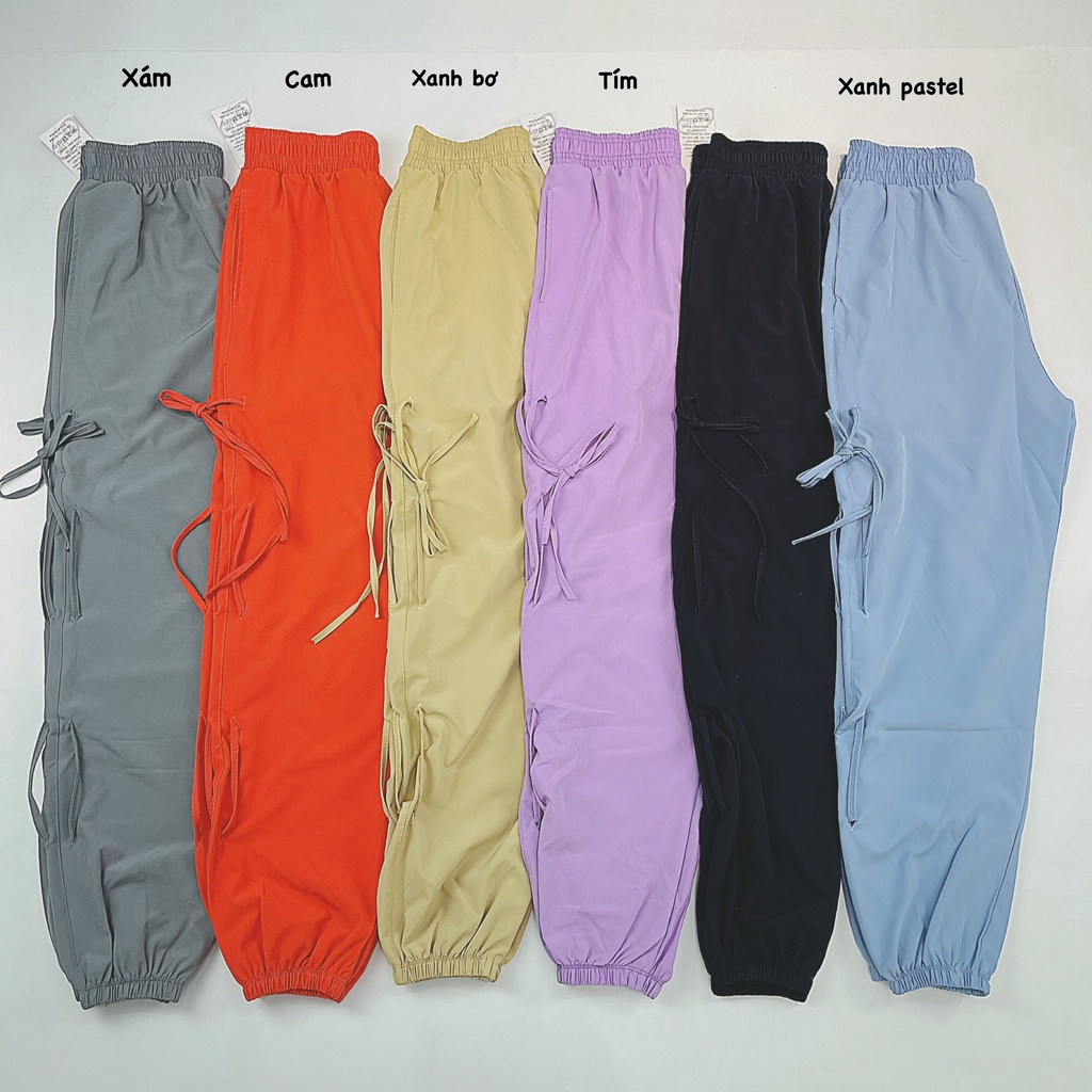 [Chất Xi, Dù] Quần Jogger Thể Thao Nữ Dây Cột 2 Bên Cực Điệu