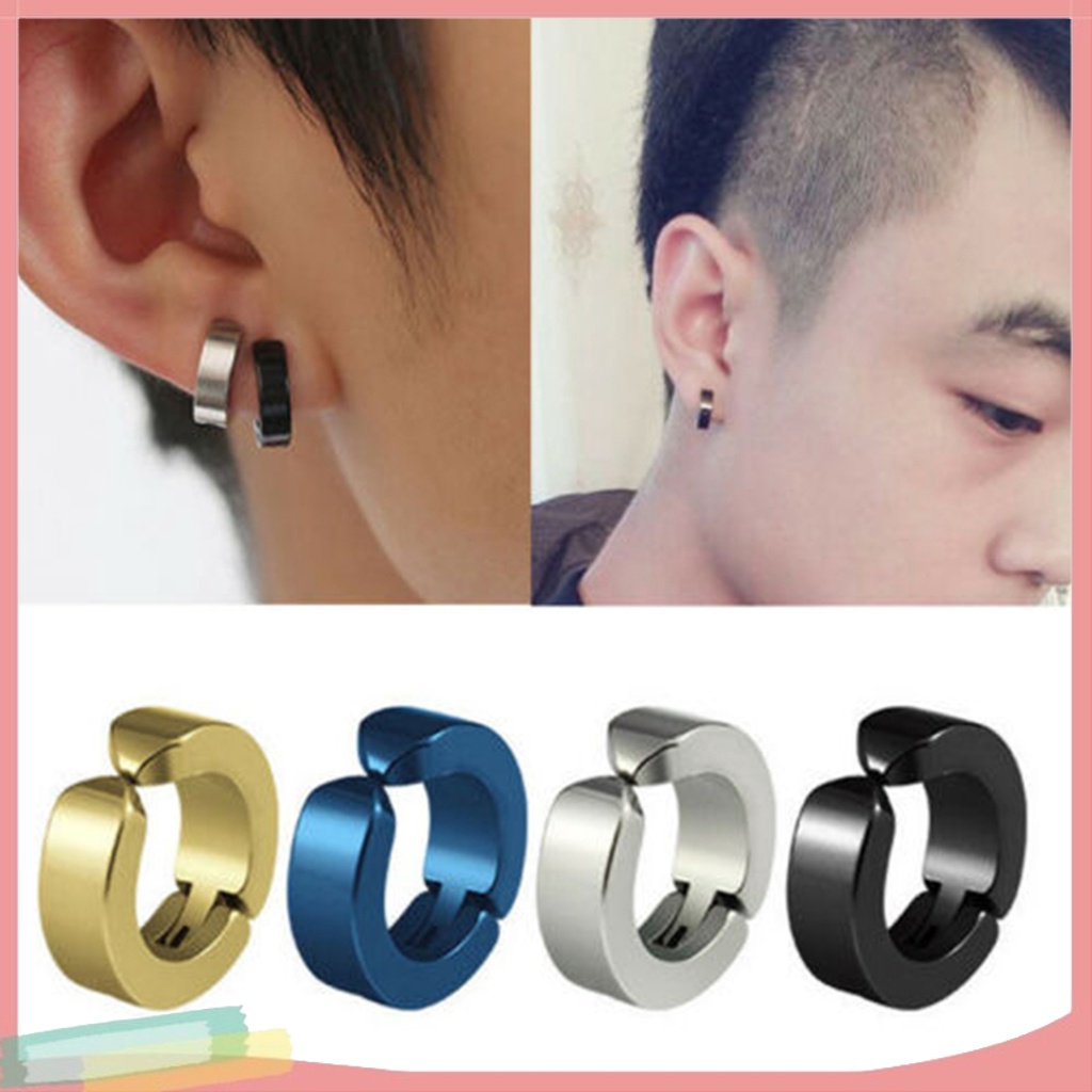 1 khuyên kẹp vành tai bằng thép titan hình tròn cá tính cho nam