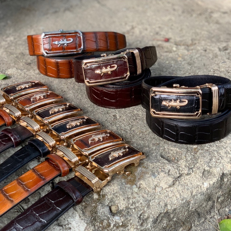 Thắt Lưng Nam Da Bò Lớp 1 Dập Vân Cá Sấu Khóa Tự Động Phong Cách - Dây Lưng- Dây Nịt Da Bảo Hành 12 Tháng