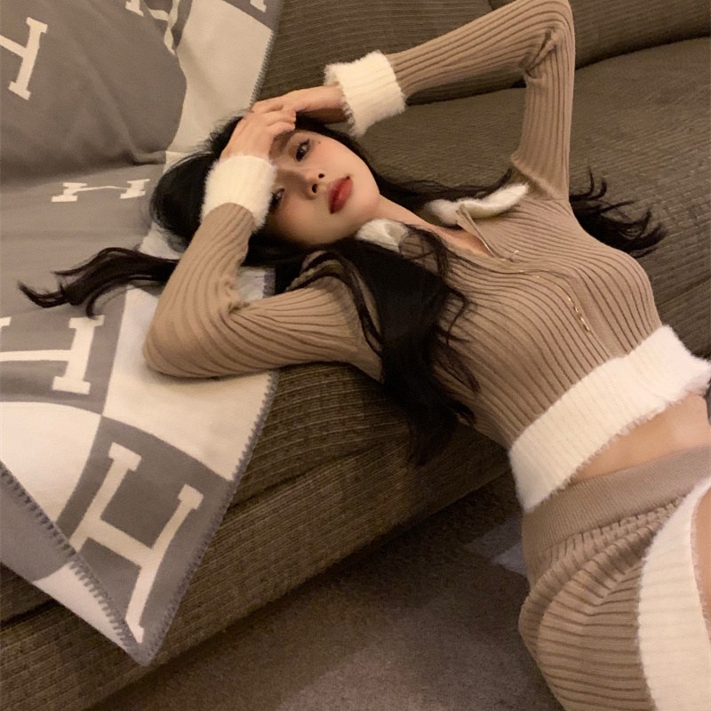 Bộ Áo Dệt Kim + Chân Váy Thời Trang Gợi Cảm Cho Nữ