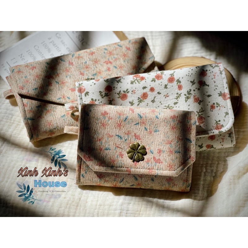 Ví vải cầm tay hoa nhung phong cách Retro (handmade)