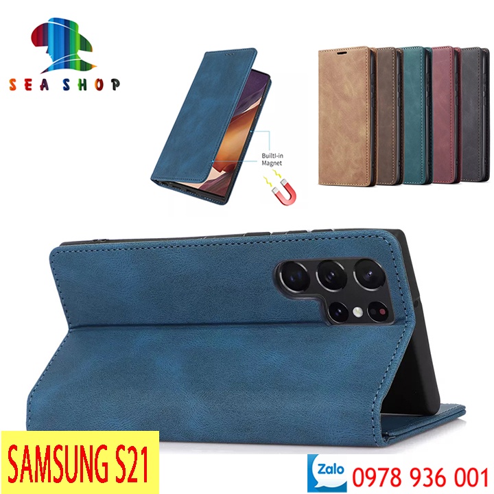 Bao da Samsung S21 Cao cấp - Thiết kế dạng ví sang trọng -Phong cách Da lộn - Có ngăn cài thẻ - tiên mặt