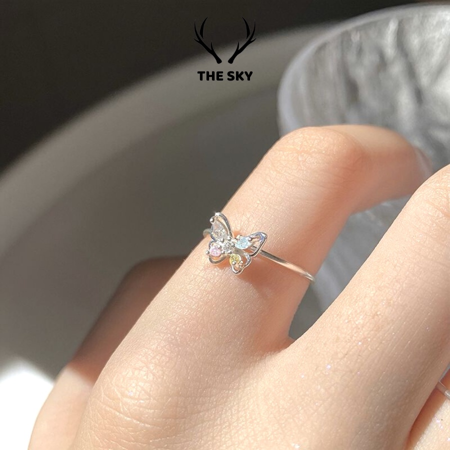 Nhẫn Bạc Nữ THE SKY Mặt Hồ Điệp Màu Sắc Siêu Xinh