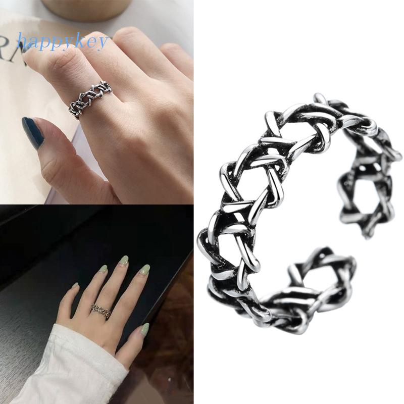 Hap Nhẫn Hở Hình Lục Giác Cắt Giấy Phong Cách Gothic Cá Tính Có Thể Điều Chỉnh Cho Nam Và Nữ